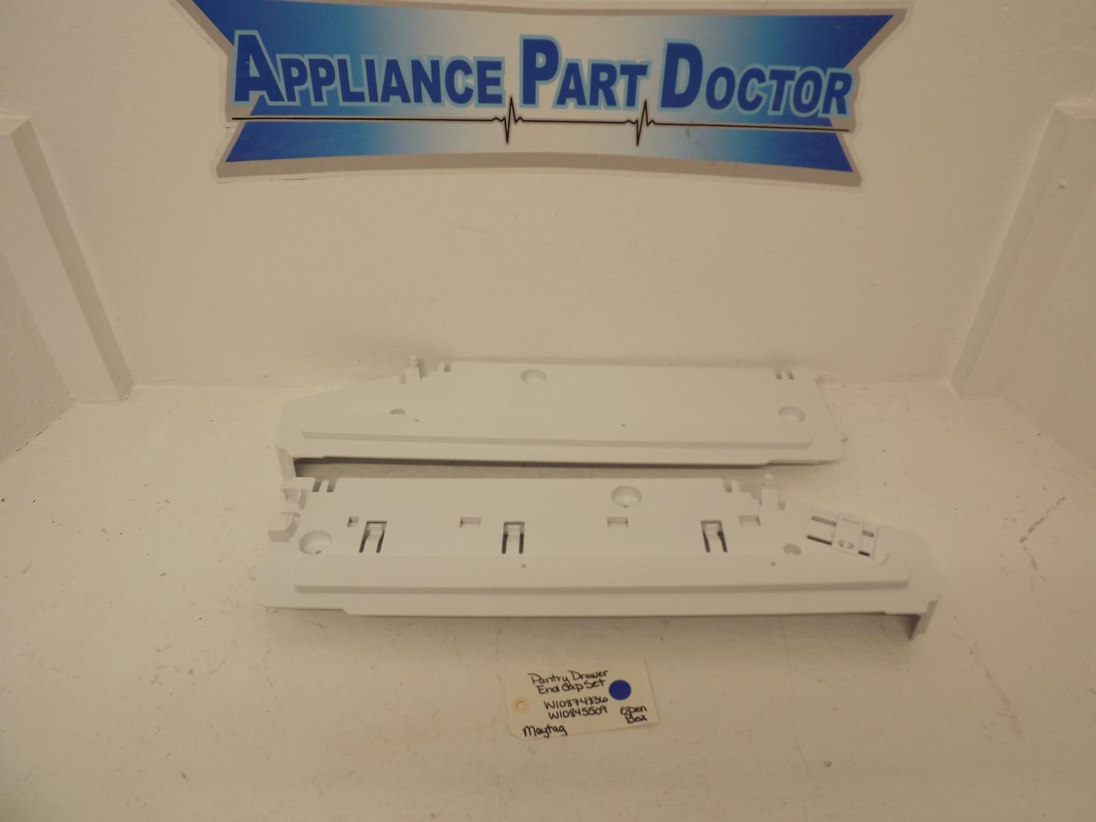 Maytag Refrigerator W10874836 W10845509 Pantry Door End Cap Set Open Box Maytag Refrigerator W10874836 W10845509 Pantry Door End Cap Set Open Box